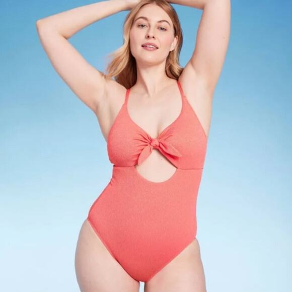 Shade & Shore | One Piece Swimsuit Bathing Suit Knot Front Coral Pink XL - Picture 1 of 6